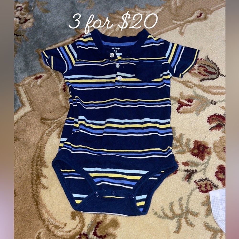 Carters blue / yellow striped onesie 24M 3itemsfor$20
